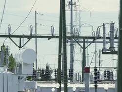MS PAN shot of power station with electrical grid, transformers and more / Beaverton, Oregon, United States  Stock Footage
