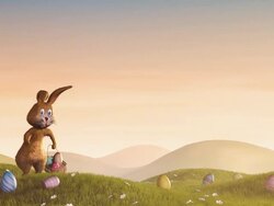 Easter bunny jumping with a basket with eggs Stock Footage