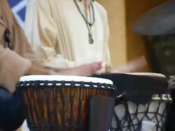 Two men playing Gypsy Drums at outdoor Festival 1 Stock Footage