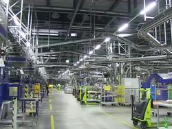 WS PAN Shot of conveyer belts at newspaper printing office / Russelheim, Hesse, Germany Stock Footage