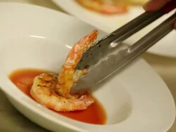 MS Prawn, Squids and fish being served / Sao Paulo, Brazil Stock Footage