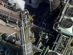 MS AERIAL PAN View of industrial area at Antwerp Docks / Flemish Region, Belgium Stock Footage