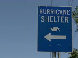 CU ZO ZI Blue hurricane shelter sign / Everglades, Florida, USA Stock Footage