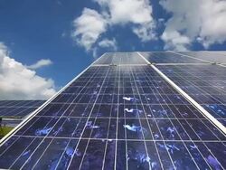 Solar Power Plant with Flexible Panels Pan & Tilt Stock Footage