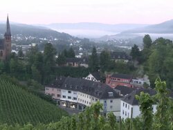 WS View of old town with evengelical church / Saarburg, Saar-Valley, Rhineland-Palatinate, Germany Stock Footage