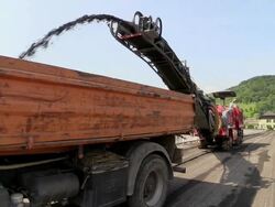 WS Shot of bridge construction site preparing demolition of old bridge at Saar river / Wiltingen, Rhineland Palatinate, Germany Stock Footage
