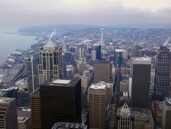 High view point overlooking Seattle towards the Space Needle. Stock Footage