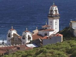 MS, Candelaria church against sea, Candelaria, Eastern Tenerife, Canary Islands, Spain Stock Footage