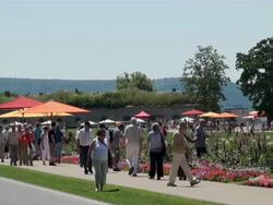 WS People roaming at national garden exhibition / Koblenz, Rhineland-Palatinate, Germany Stock Footage