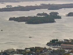 WS AERIAL ZI ZO Shot of lighthouse on islands / New York, United States Stock Footage