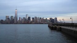 One World Trade Center and Downtown Manhattan across the Hudson River, New York, Manhattan, United States of America Stock Footage