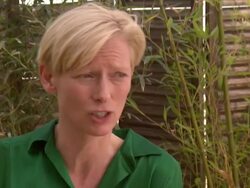 INTERVIEW: Tilda Swinton on bring a film to Cannes, the Cannes experience as a filmmaker, seeing the film at Cannes at the We Need To Talk About Kevin Interviews: 64th Cannes Film Festival at Cannes . (Footage by WireImage Video/GettyImages) Stock Footage