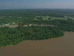 AERIAL WS View of landscape near Mississippi river  / St Louis, Missouri, United States Stock Footage