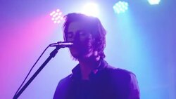 Low angle close up lead singer performing concert on stage Stock Footage