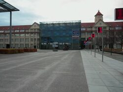 WS Zentrum fur Kunst-und medien at road / Karlsruhe, Baden-Wurttenberg, Germany  Stock Footage