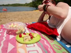 Pregnant young woman eating cake Stock Footage