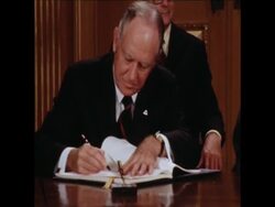 SYND 16-4-72 PRESIDENT NIXON AND CANADIAN PRIME MINISTER PIERRE TRUDEAU SIGN ECOLOGY AGREEMENT News Clip