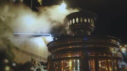 Smoking samovar at night Stock Footage