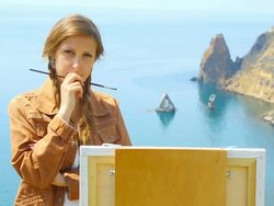 thoughtful artist on the beautiful wild coast Stock Footage