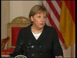 Joint presser by President Bush, Chancellor Merkel News Clip