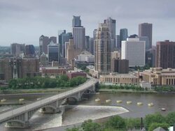 MS Shot of bridge over mississippi river  / Minneapolis, Minnesota, United States  Stock Footage