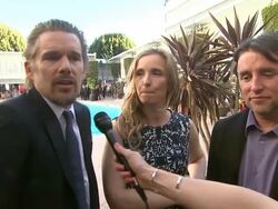 INTERVIEW - Ethan Hawke, Julie Delpy & Richard Linklater on what this award season has been like for them at the 86th Academy Awards Nominee Luncheon - Interviews Stock Footage