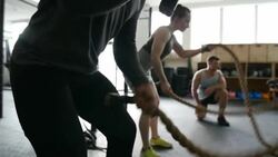 Slow motion of trainer cheering athletes Stock Footage