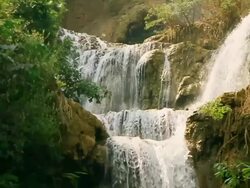 MS SLO MO Shot of waterfall / Kuang Si, Luang Prabang, Laos Stock Footage