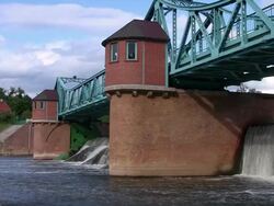 Big weir on Odra river Stock Footage