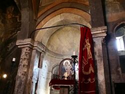 Saghmosavank monastery, interior view of the church Stock Footage