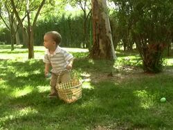Little boy picking up easter eggs Stock Footage
