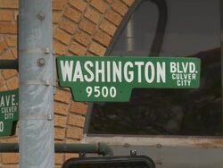 Push in of the Washington Blvd Street Sign in Culver City Los Angeles, Hollywood studios Stock Footage