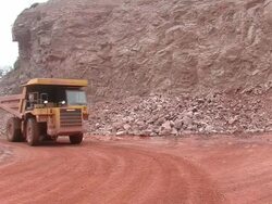 MS Truck moving  at quarry / Taben-Rodt, Rhineland-Palatinate, Germany Stock Footage