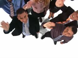 HD CRANE: Business Team Waving Stock Footage