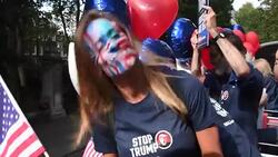 Stop Trump Campaign Bus Tours London Stock Footage