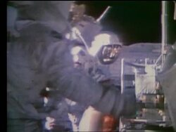 close up of astronauts working on lunar rover on Moon / Apollo 17 Stock Footage
