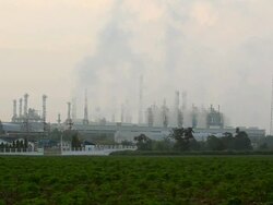 Oil Refinery Plant Working sunrise Stock Footage