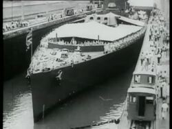 HMS Nelson in the Panama Canal, paying a goodwill visit to US, 1939 Stock Footage