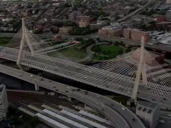 AERIAL, Leonard P. Zakim Bunker Hill Memorial Bridge, Boston, Massachusetts, USA Stock Footage