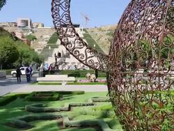 Yerevan, Cascade, view of statues and gardens Stock Footage