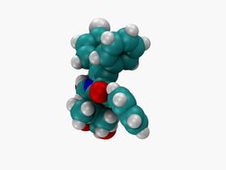CGI showing space-filling three-dimensional molecular model of the cholesterol medication atorvastatin, Lipitor Stock Footage