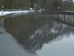 WS Water logging nearstreet of saar river  /  Kastel-Staadt, Rhineland-Palatinate, Germany Stock Footage