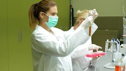 SLOW MOTION Research in pharmaceutical laboratory Stock Footage