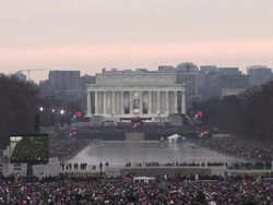 January 18, 2009 HA WS Large screens showing Garth Brooks performing at the 'We Are One' concert on the National Mall to celebrate the inauguration of Barack Obama/ Washington, DC Stock Footage