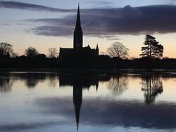 Salisbury cathedral and the West Harnham water meadows. Stock Footage