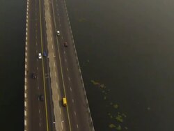 WS AERIAL POV Yellow cab moving on freeway / Lagos, Nigeria Stock Footage