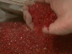 Bags of recycled material to be used on counter tops Stock Footage