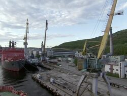 WS, HA, PAN, Two Russian nuclear icebreakers in port, Russia Stock Footage