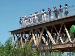 MS People watching grass field at viewpoint / Koblenz, Rhineland-Palatinate, Germany Stock Footage
