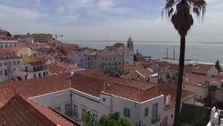 Portugal, Lisbon, Alfama neighborhood and Tago river Stock Footage